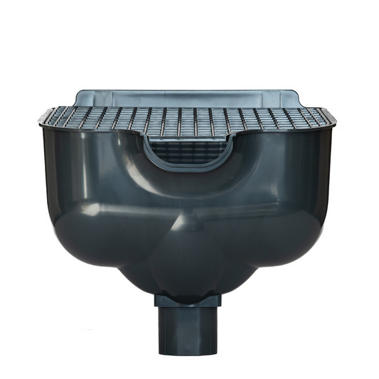 Proper Hopper Grey – Rainwater Hopper Head (65mm / 68mm) Roof-level rainwater hopper head, conductor head, leader head, or scupper box that's designed to maintain water flow under blockage, provide visible overflow warning, and protect the building from sustained hidden water damage.