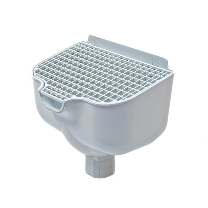 Proper Hopper White – Rainwater Hopper Head (65mm / 68mm) Roof-level rainwater hopper head, conductor head, leader head, or scupper box that's designed to maintain water flow under blockage, provide visible overflow warning, and protect the building from sustained hidden water damage.